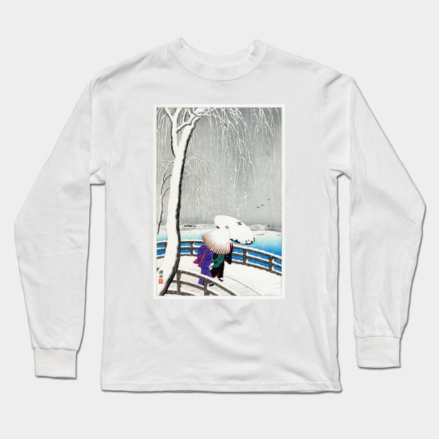 Two women in the snow on Yanagi Bridge - Ohara Koson Long Sleeve T-Shirt by Sandra Keller